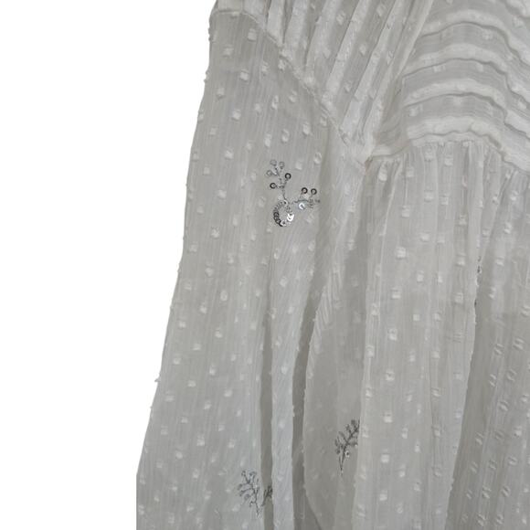 LC Lauren Conrad Women’s Medium White Chiffon Peasant Top Semi-Sheer - Picture 5 of 9